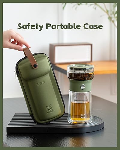 Miniatura 2 de ZENS Tetera infusora de vidrio moderna, tetera inteligente de un solo toque para difusores de té sueltos con taza aislada y funda portátil,
