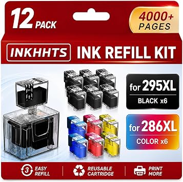 PG-295XL CL-286XL Ink Refill Kit Compatible for Canon PG-295 CL-286 | Compatible for PG-295XL CL-286XL 295XL 286XL Ink Cartridges Compatible with Pixma TS4320 TS6520 TR7120 Printers, 12 Pack