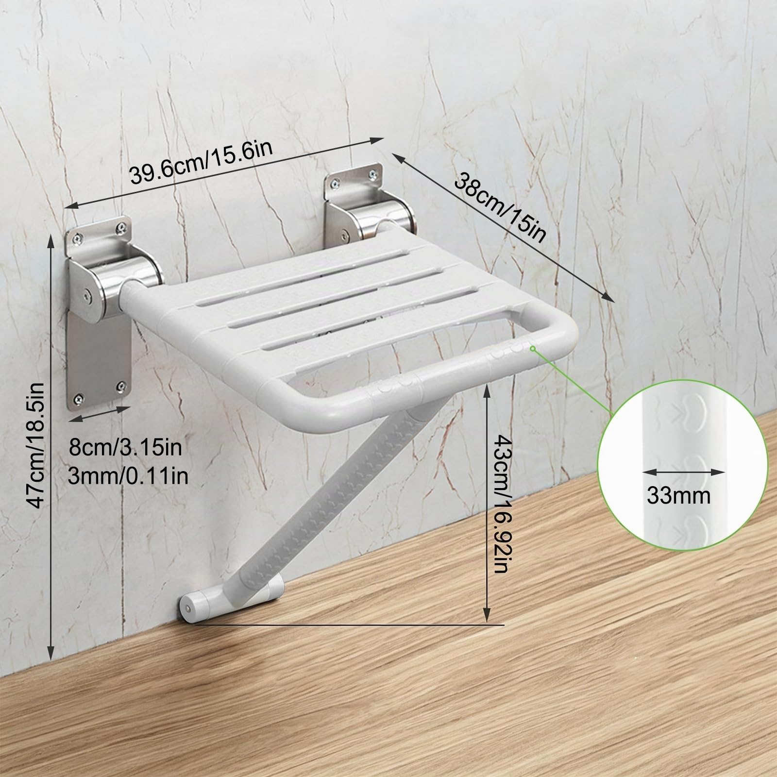Silla Ducha Plegable, Asiento Ducha Plegable Pared Montada | Taburete de baño, Silla Abatible Ducha Montado en la Pared, Silla Antideslizante Plegable Cuarto Baño para Discapacitado