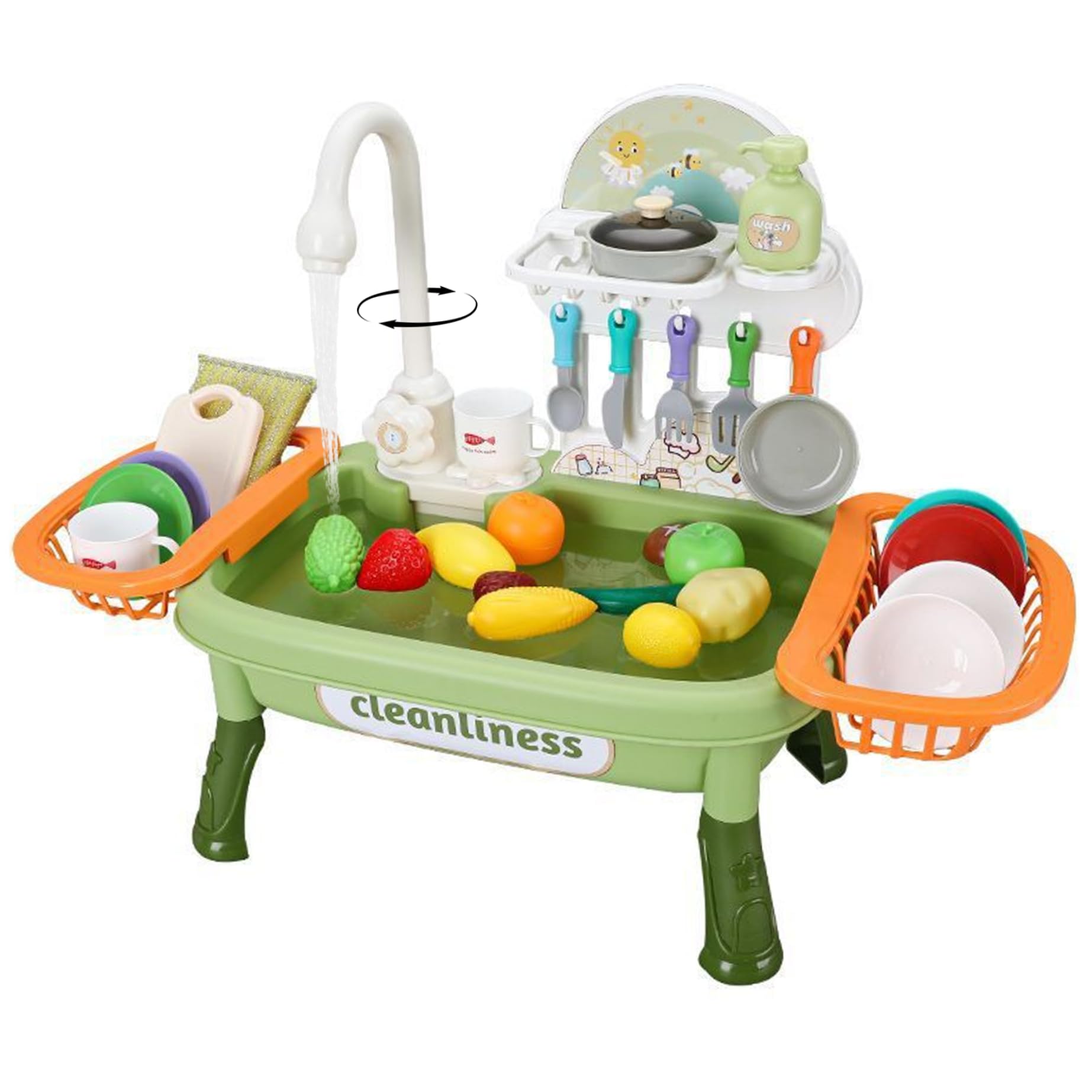 Lavandino da Gioco con Acqua Corrente 1 Set Rubinetto Elettrico Girevole Lavandino per Bambini con cestello di Scarico Spazio educativo interattivo Staccabile Gioco per Bambini di Ruolo -