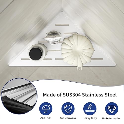 Miniatura 3 de Estante esquinero de ducha, estantes de baño de acero inoxidable 304 con diseño de ranura para pared de azulejos, soporte empotrado para champú para