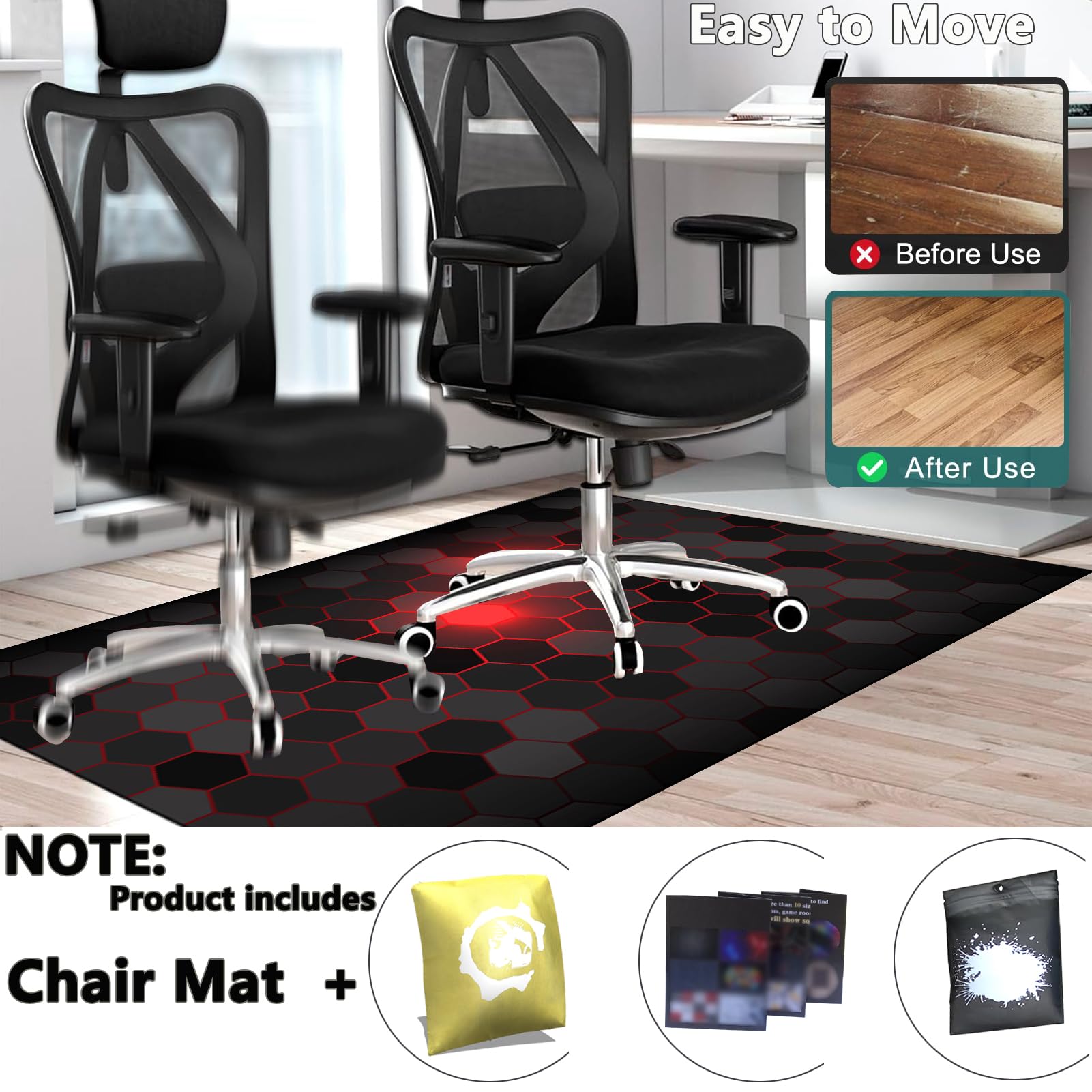 Alfombra Silla Gaming 90 x 110 cm, Alfombrilla para Silla de Oficina, Protector Suelo Silla Ruedas, Alfombra para protección de Suelos Duros, Antideslizante Tapete de Protección de Madera/baldosas