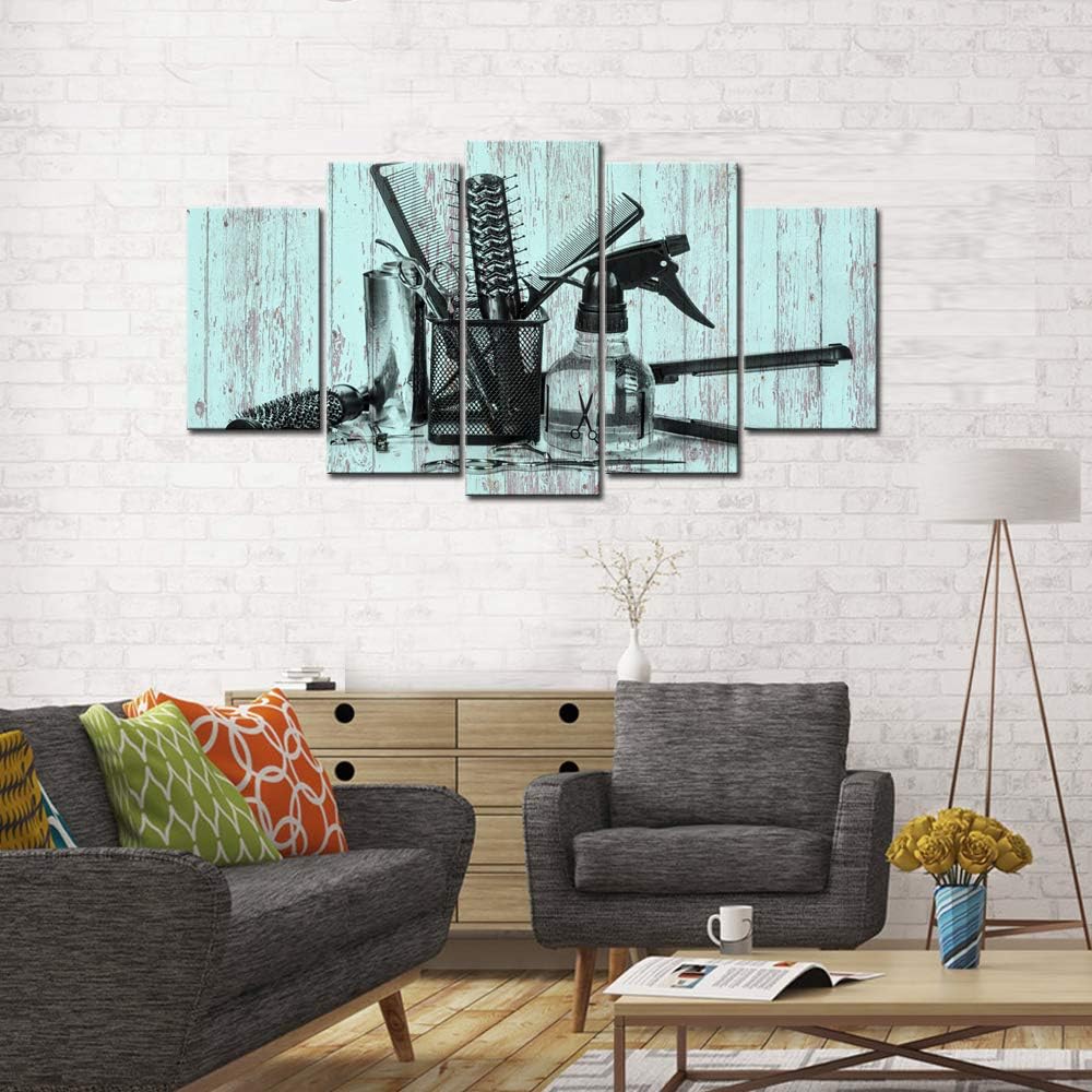 Review Product Nachic Wall - Large 5 Piece Canvas Wall Art Barber Shop Hairdressing Tools with Teal Wood Background Picture Poster for Bedroom Hair Salon Decoration Stretched and Framed Ready Hanging on Get Popular Offer Nachic Wall - Large 5 Piece Canvas Wall Art Barber Shop Hairdressing Tools with Teal Wood Background Picture Poster for Bedroom Hair Salon Decoration Stretched and Framed Ready Hanging on