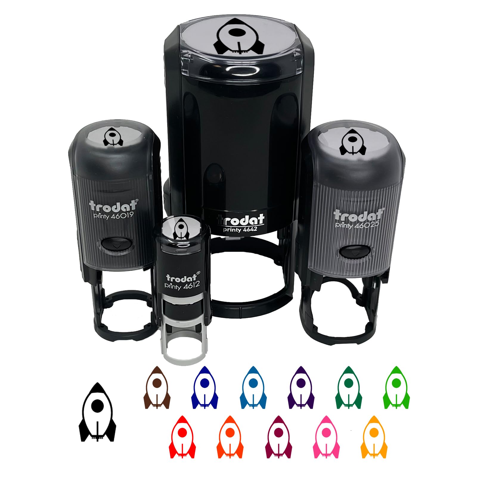 Rocket Space Ship Self-Inking Rubber Stamp Ink Stamper for Stamping Crafting Planners - 1/2 Inch Mini - Purple Ink