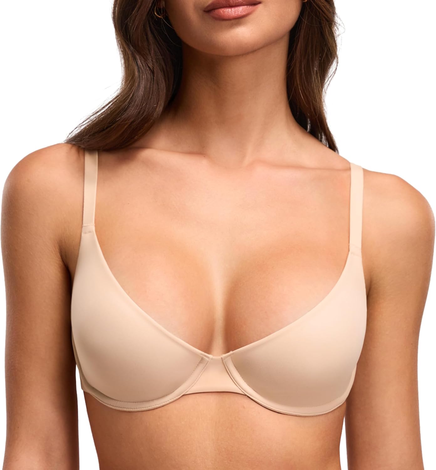 DOBREVA Women's Balconette Unlined Plunge Bra Underwire Demi Plus Size Bras Everyday Comfort
