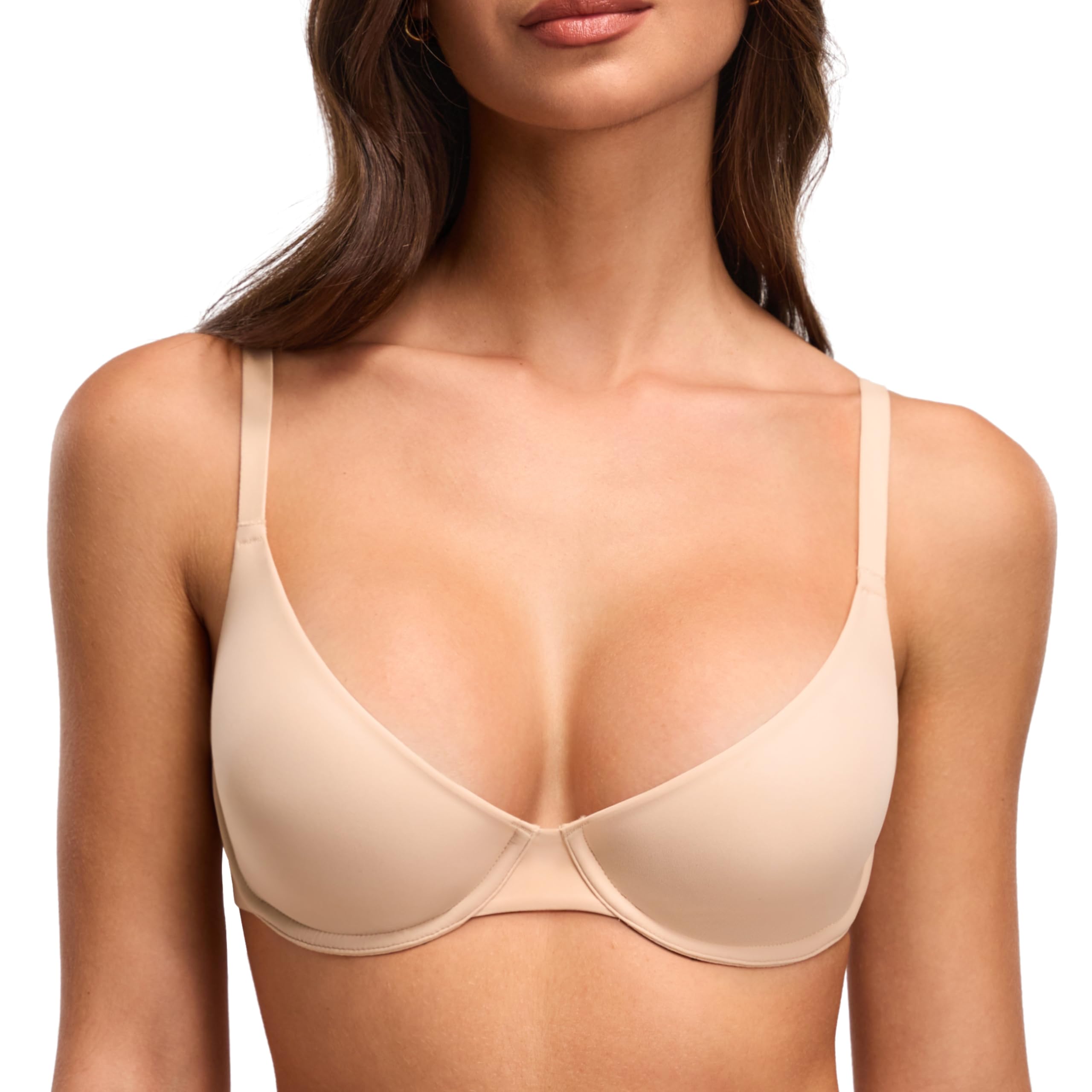 DOBREVA Women's Balconette Unlined Plunge Bra Underwire Demi Plus Size Bras Everyday Comfort
