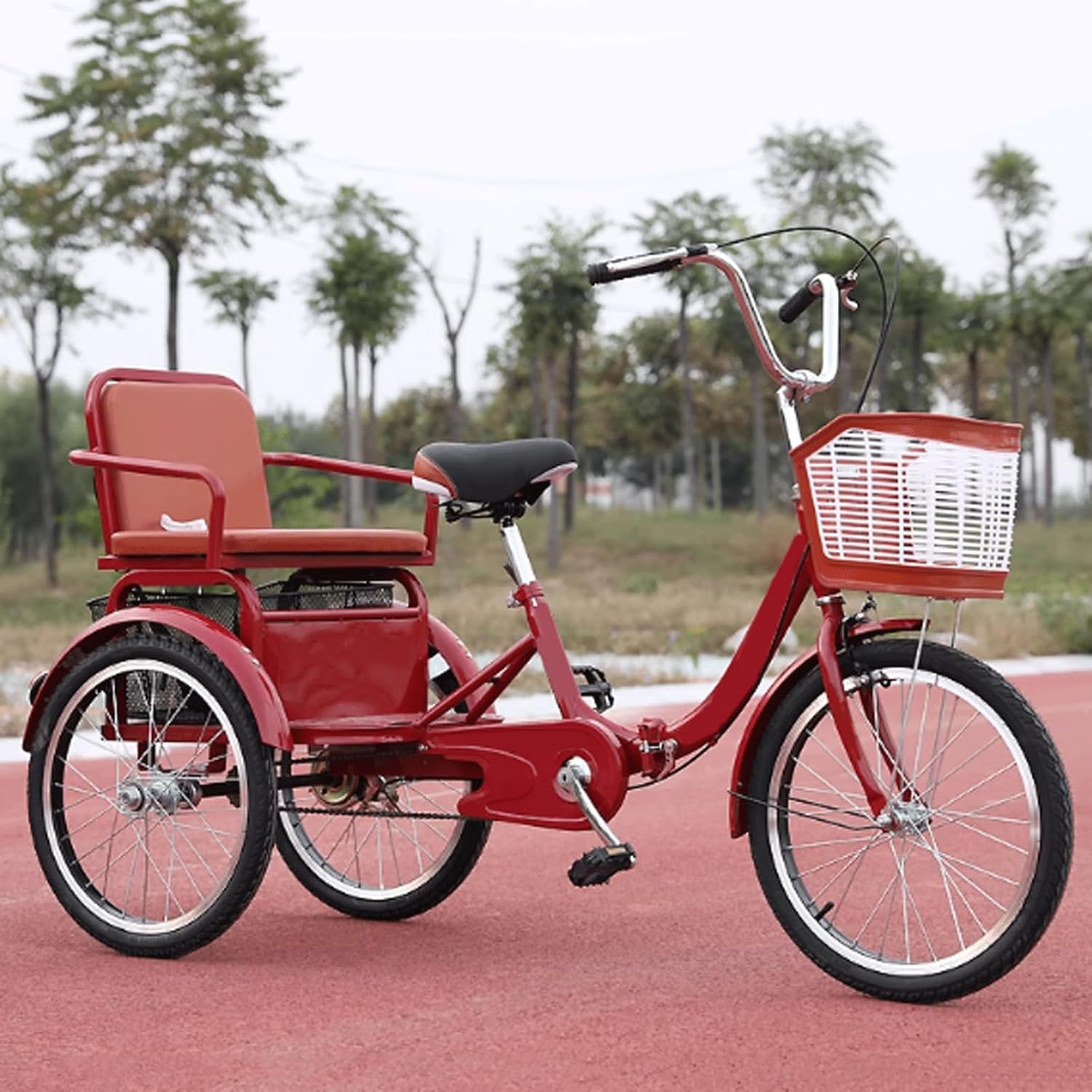 Cargo Bike,3 Wheel Bikes,Folding Trike Adult Tricycle Seniors Bicycle with Large Shopping Basket Exercise Pedal Cycling 20in Red （Upgrade）