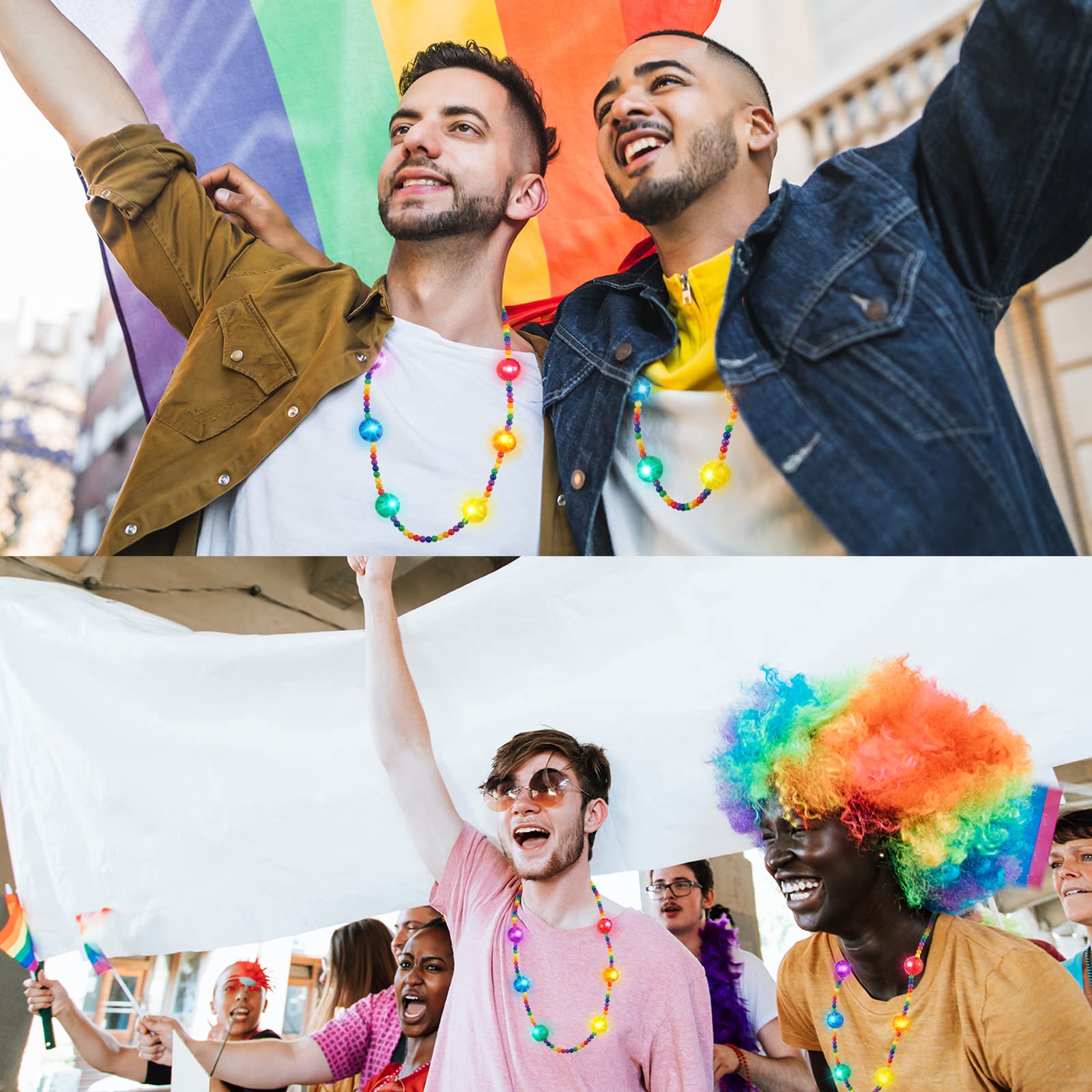 Karenhi 12 Pcs LGBT LED Rainbow Beaded Necklace Bulk Rainbow Gay Pride Light up Beads Necklace Colorful LED Light Up Gay Bead Necklace Novelty Light up Necklace for LGBT Rainbow Party Favors