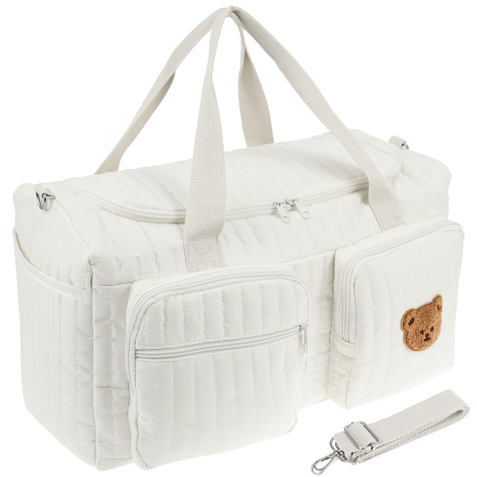 Jokapy Hospital Bag for Childbirth, Large Capacity Diaper Bag as Travel Bag with Shoulder Strap and Multiple Compartments, Multifunctional for Travel, Labor and Childbirth (White - A Bear)