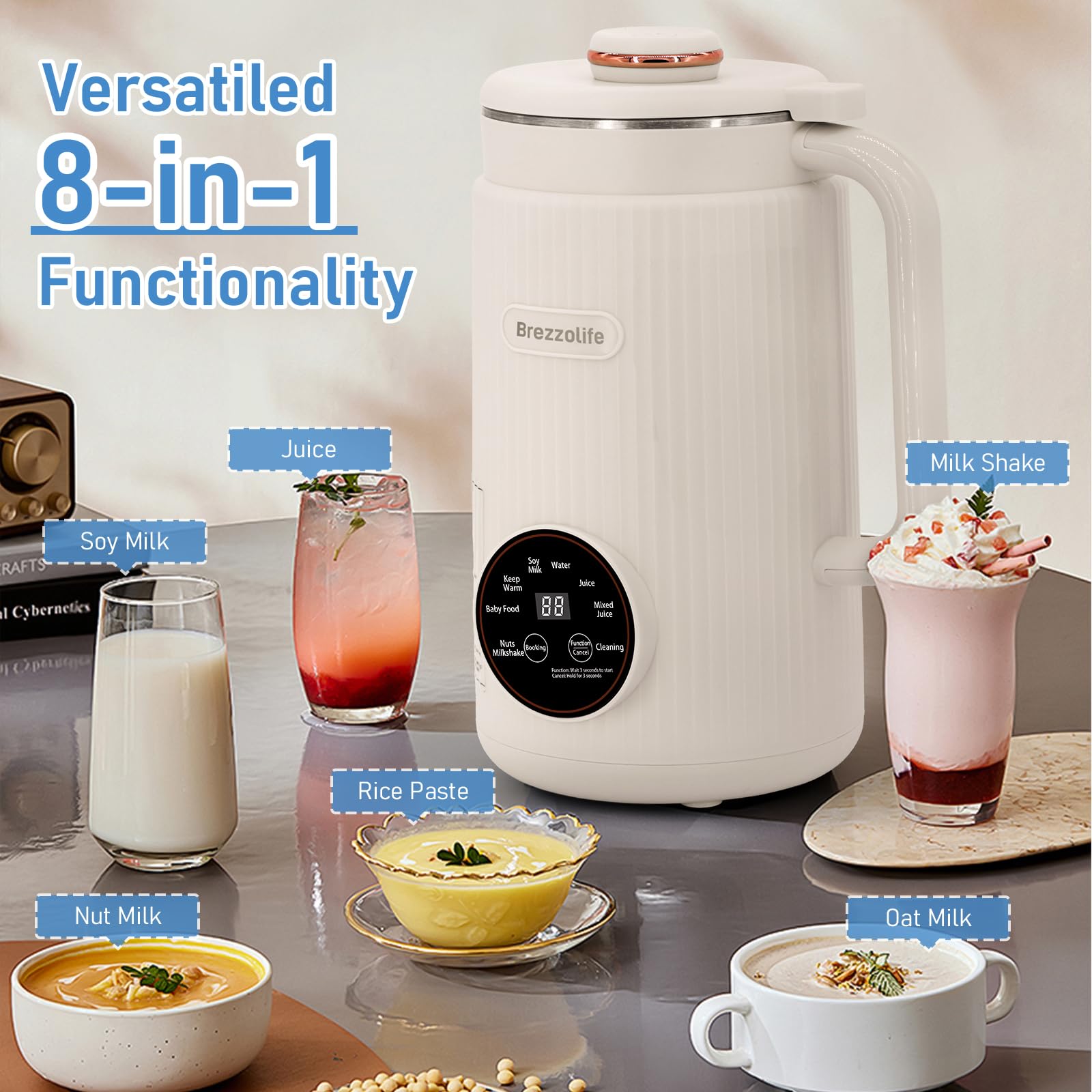 Máquina automática de leche de soja de acero inoxidable de gran capacidad, 40 onzas, máquina automática de leche de soja para casera, avena, leche a base de plantas y bebidas no lácteas, máquina de