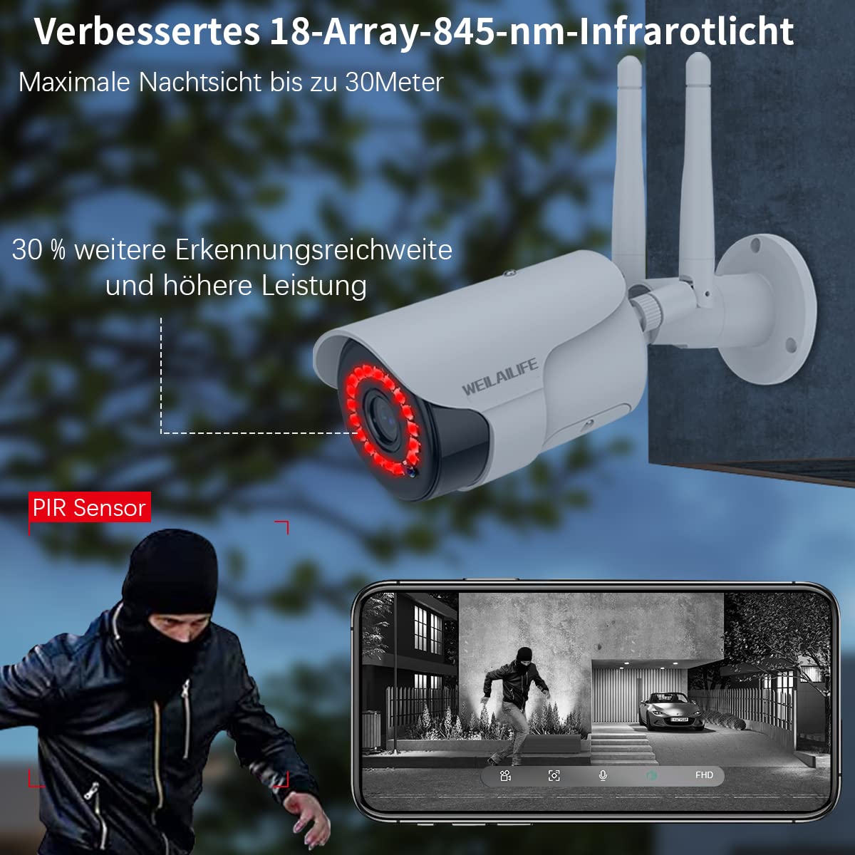 Telecamera Wi-Fi Esterno 2K/3MP - Sorveglianza Senza Fili Con Visione Notturna E PIR - Foto 7