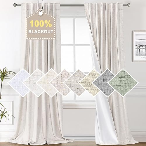 H.VERSAILTEX Cortinas de lino natural 100 % opacas para dormitorio, 84 pulgadas de largo, con aislamiento térmico y aspecto de lino texturizado, con disponible en Yaxa Peru
