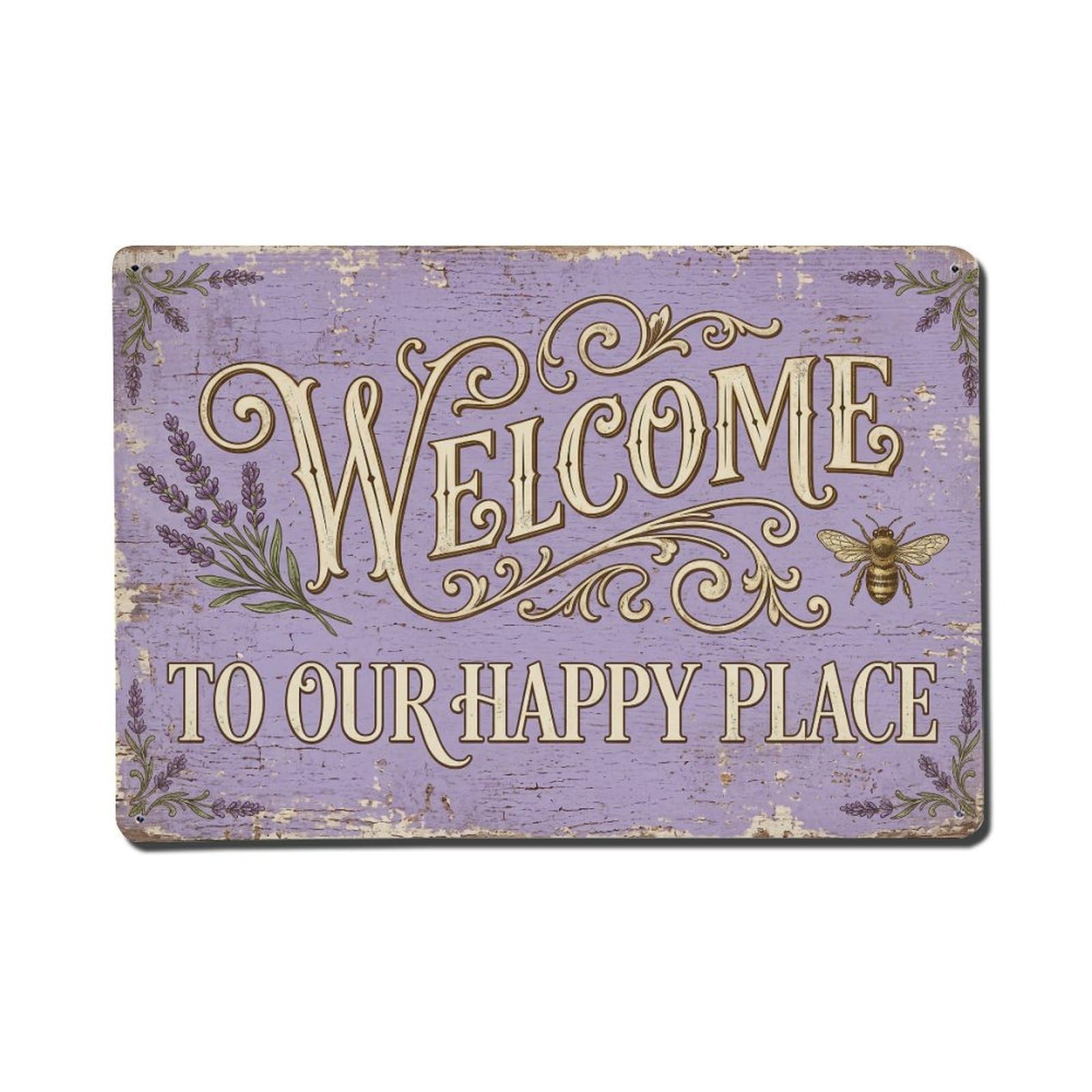 Welcome To Our Happy Place French Terrace Vintage Metal Tin Sign Plaque Wall Decor for Cafe, Club, Garden Metal Poster 8x12Inch