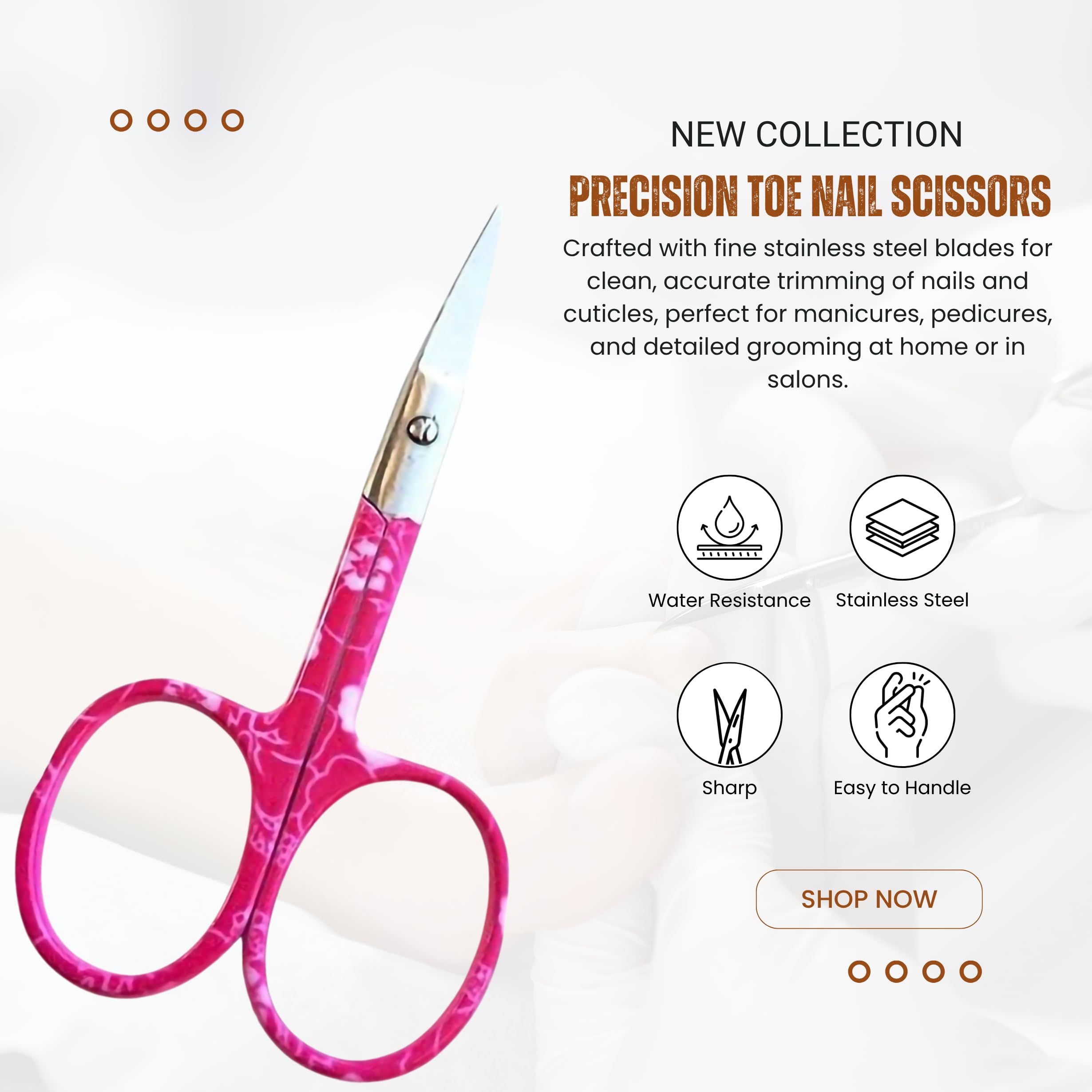 ASM Ciseaux à ongles incurvés de qualité supérieure - Coupe-cuticules robustes pour sourcils, barbe et nez - 9,5 cm - Cadeau de Noël idéal pour homme et femme (rose)