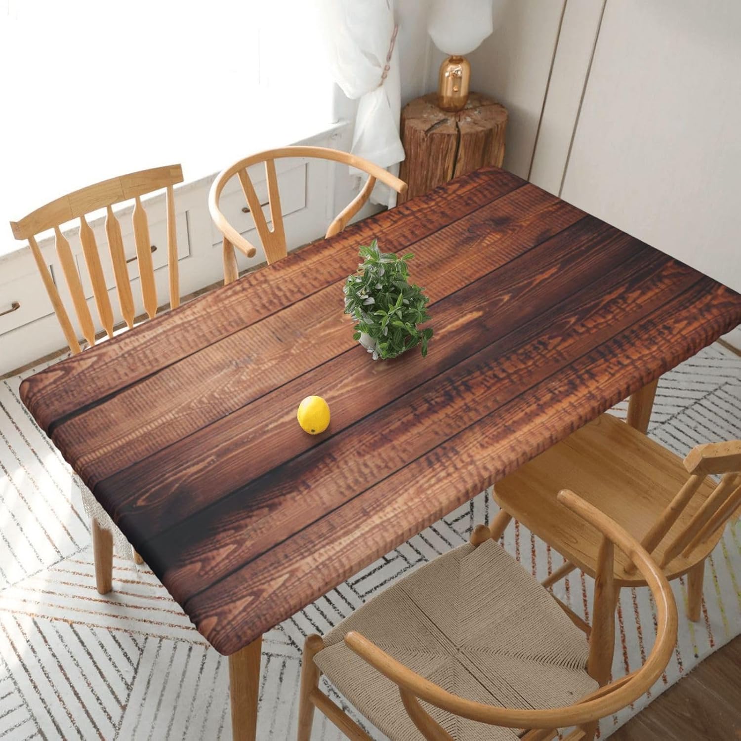 Amazon.com: BOXIMIAO Tablecloth with Elastic Edge Black Brow Wood Grain ...