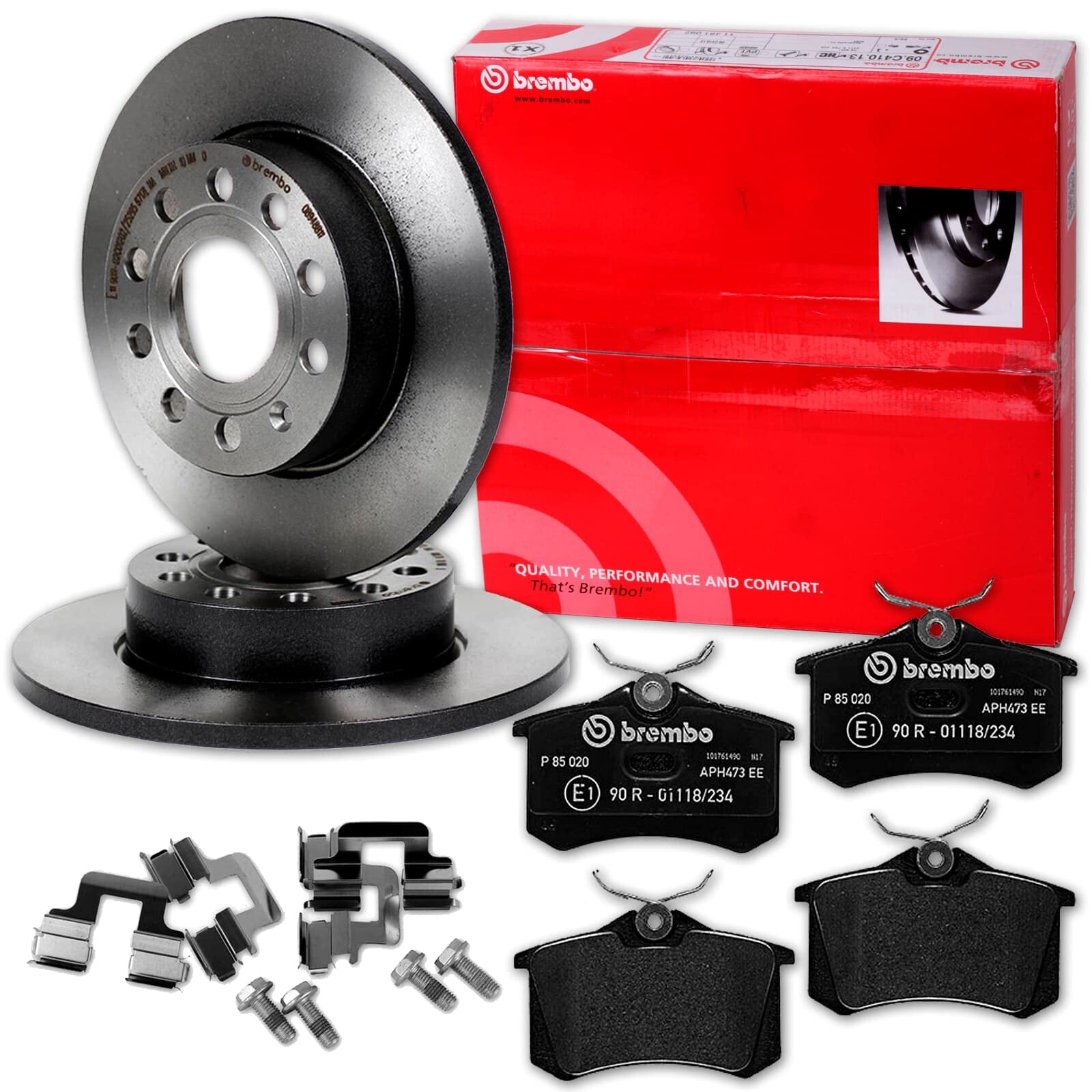 brembo Bremsscheiben + Beläge hinten | 08.7165.11 + P85020 für Golf 4 Polo 6R 6C 9N Beetle Bora