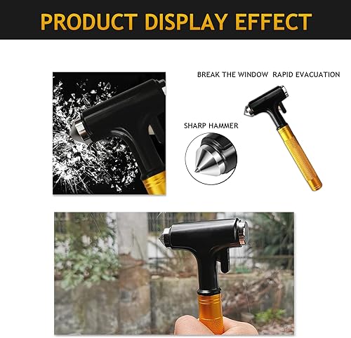 Miniatura 6 de 1 martillo de seguridad para automóvil con cortador de cinturón de seguridad, martillo de escape de metal ignífugo para emergencia, herramienta de