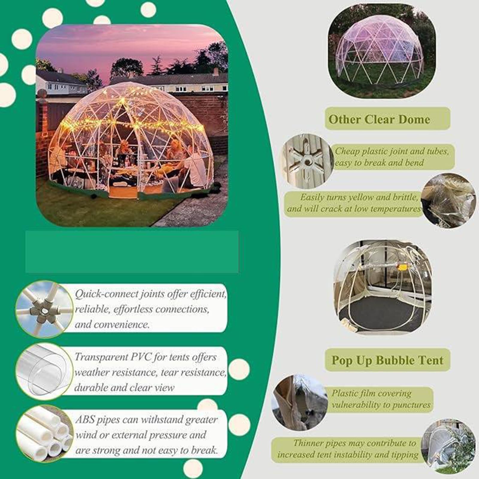 Tente Transparente, Tente à Bulles Transparente d'extérieur, Tente de Camping, dôme de Maison à Bulles, Tente Polyvalente Transparente de 12 x 12 x 7,2 Pieds pour Le Sport, Le Camping, Le Jardin
