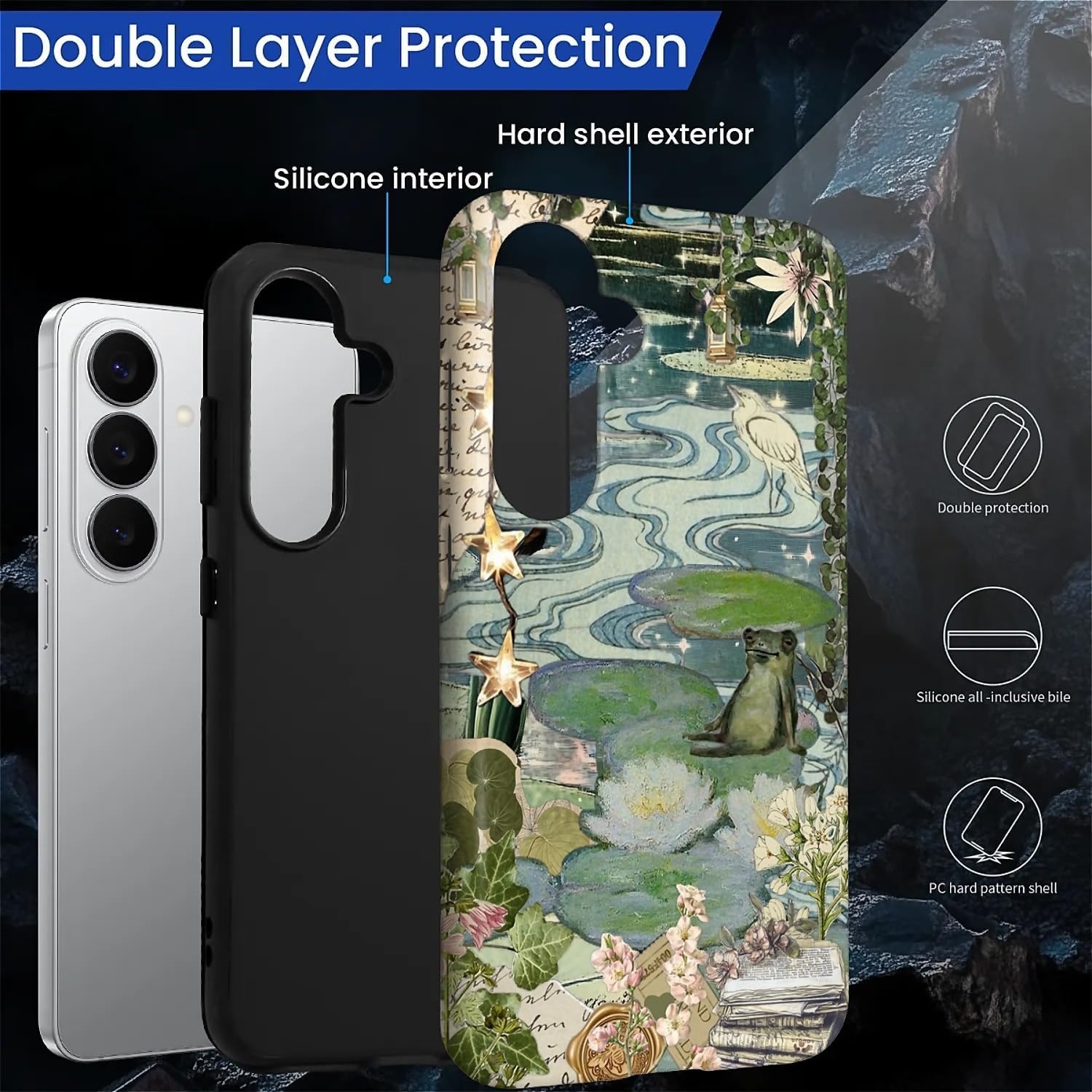 Case for Samsung Galaxy S26+ Plus,Exquisitely Pattern Double Protective Phone Cover Cases Soft Silicone for Samsung Galaxy S26+ Plus-Aesthetic Frog Pond Splice - view 3