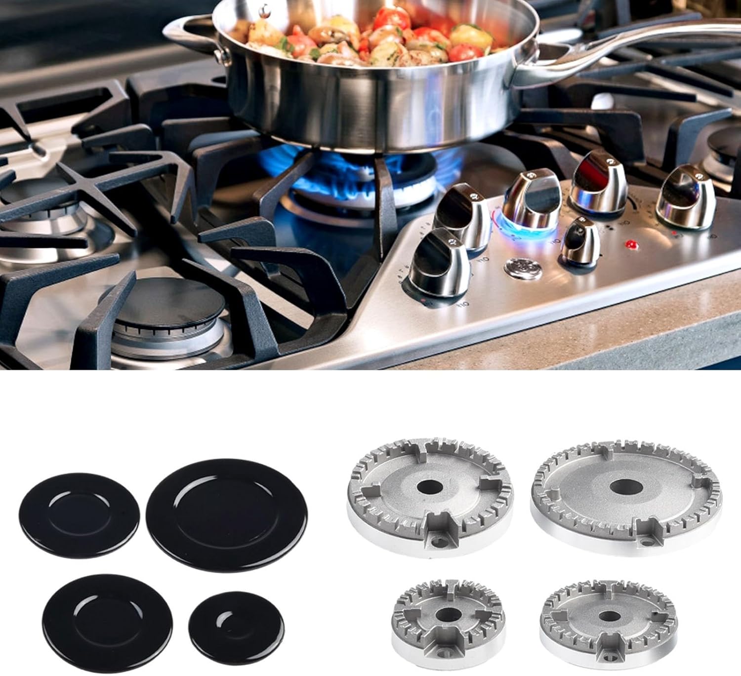 Gas Stove Burner Cap Replacement Kit, Stoves Protector Kitchen Cooker Accessories Cookware Stove Lid Set Gas Burner Crown Cap For Majority Of Cooker Burners(Flat)