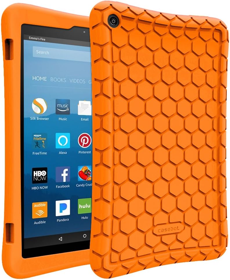 Fintie Silicone Case for Amazon Fire HD 8 (Compatible with 7th and 8th Generation Tablets, 2017 and 2018 Releases) - Honey Comb [Corner Enhancement] Shockproof Kid Friendly Cover, Orange