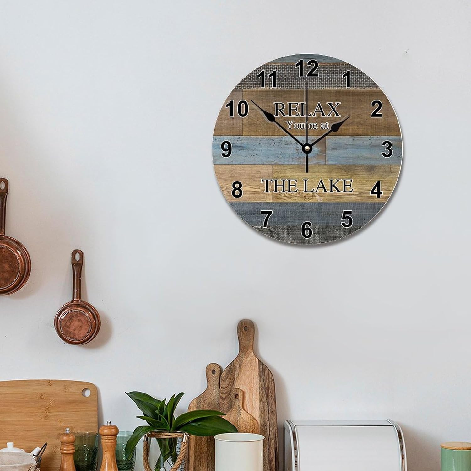Relax You're at The Lake Clock Lake Wood Grain Wall Clocks Battery Operated 12 Inch Silent Non-Ticking Rutic Farmhouse Wall Decor for Bedroom Living Room