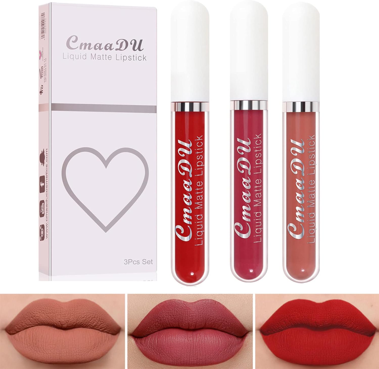 3Pcs Lipgloss Set, Matte Liquid Lipgloss, Nude Pink Velvet Lip Gloss