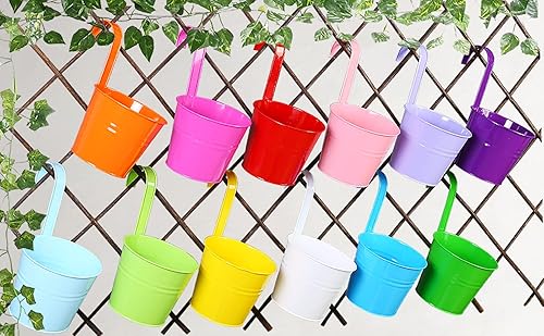 Miniatura 2 de ARTKETTY Paquete de 12 macetas colgantes de 6.3 pulgadas, barandillas para balcón para plantas de interior y exterior, macetas colgantes de hierbas