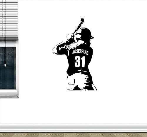 Miniatura 2 de Calcomanía personalizada para pared de sóftbol y jugador de béisbol para niña elige tu nombre y números calcomanía de vinilo personalizada para