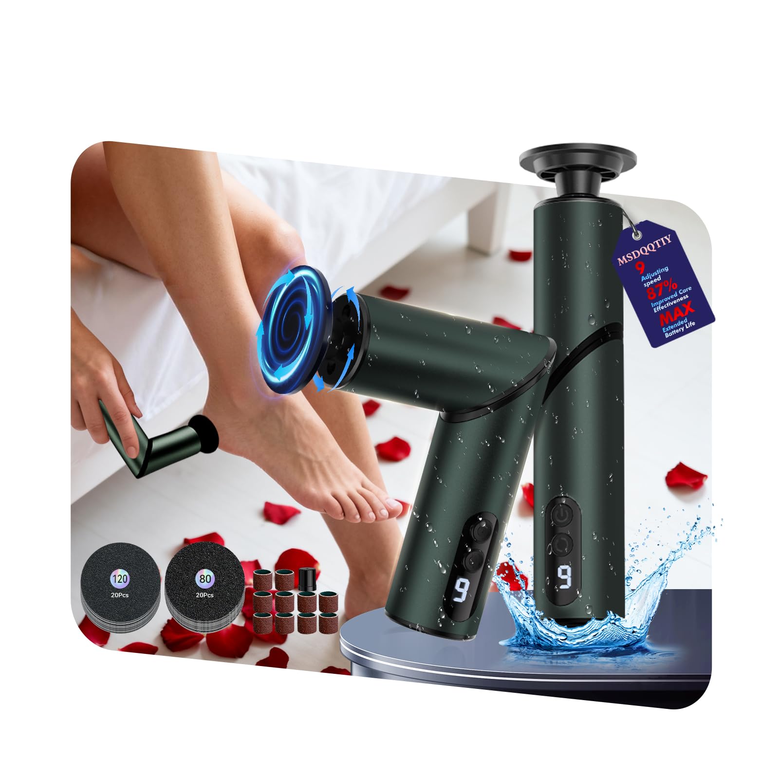 5 in 1 professionale elettrico rimozione calli (portatile e pieghevole), rimuove il 99,92% dei calli in 3 minuti, kit pedicure ricaricabile con 10 e 40 cuscinetti a grana per piedi morbidi e lisci