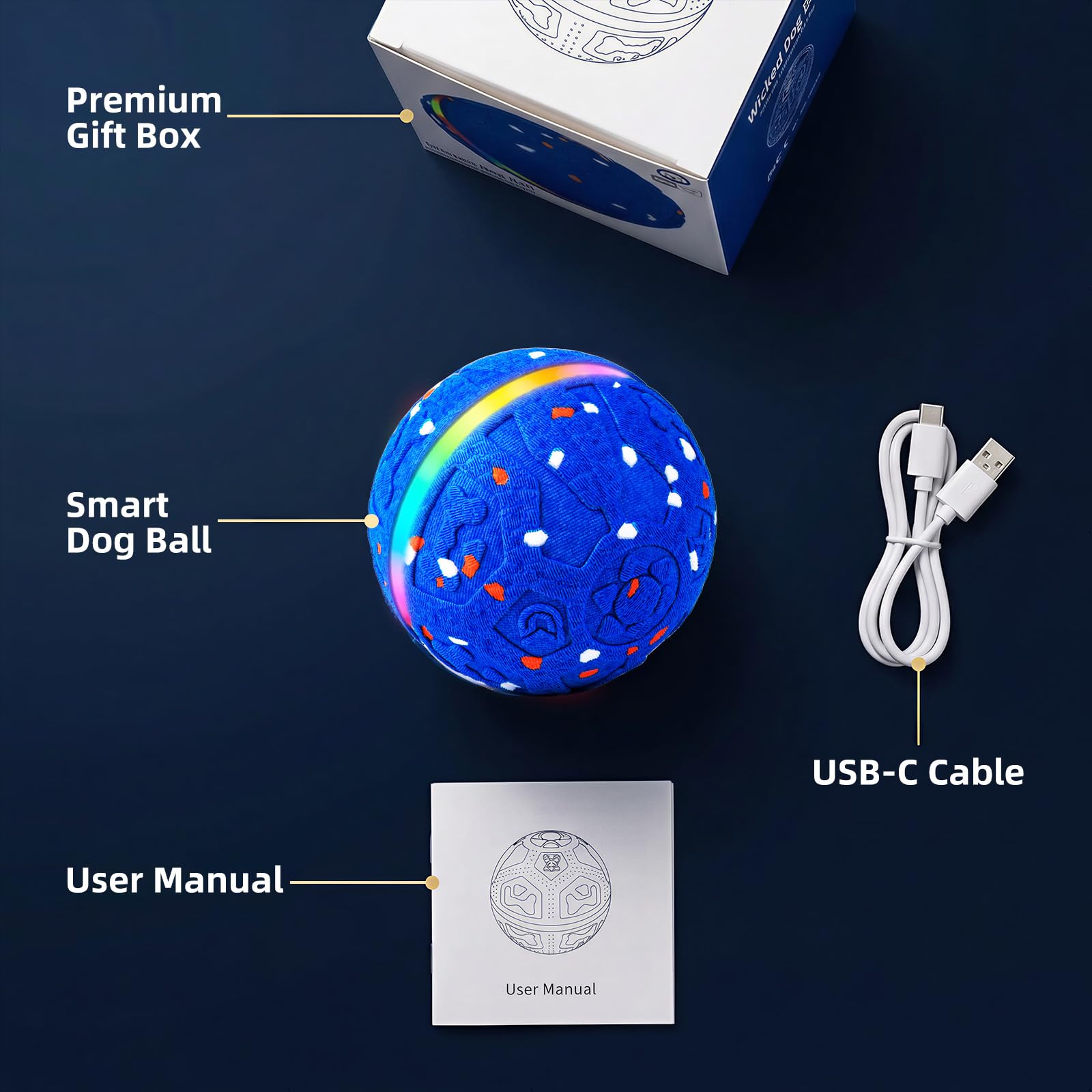 Balle interactive pour chien [nouvellement mise à niveau], matériau E-TPU durable, 3 modes de jeu avec lumières colorées, E-TPU USB-C rechargeable, indice d'étanchéité IPX7 pour chiot, chiens