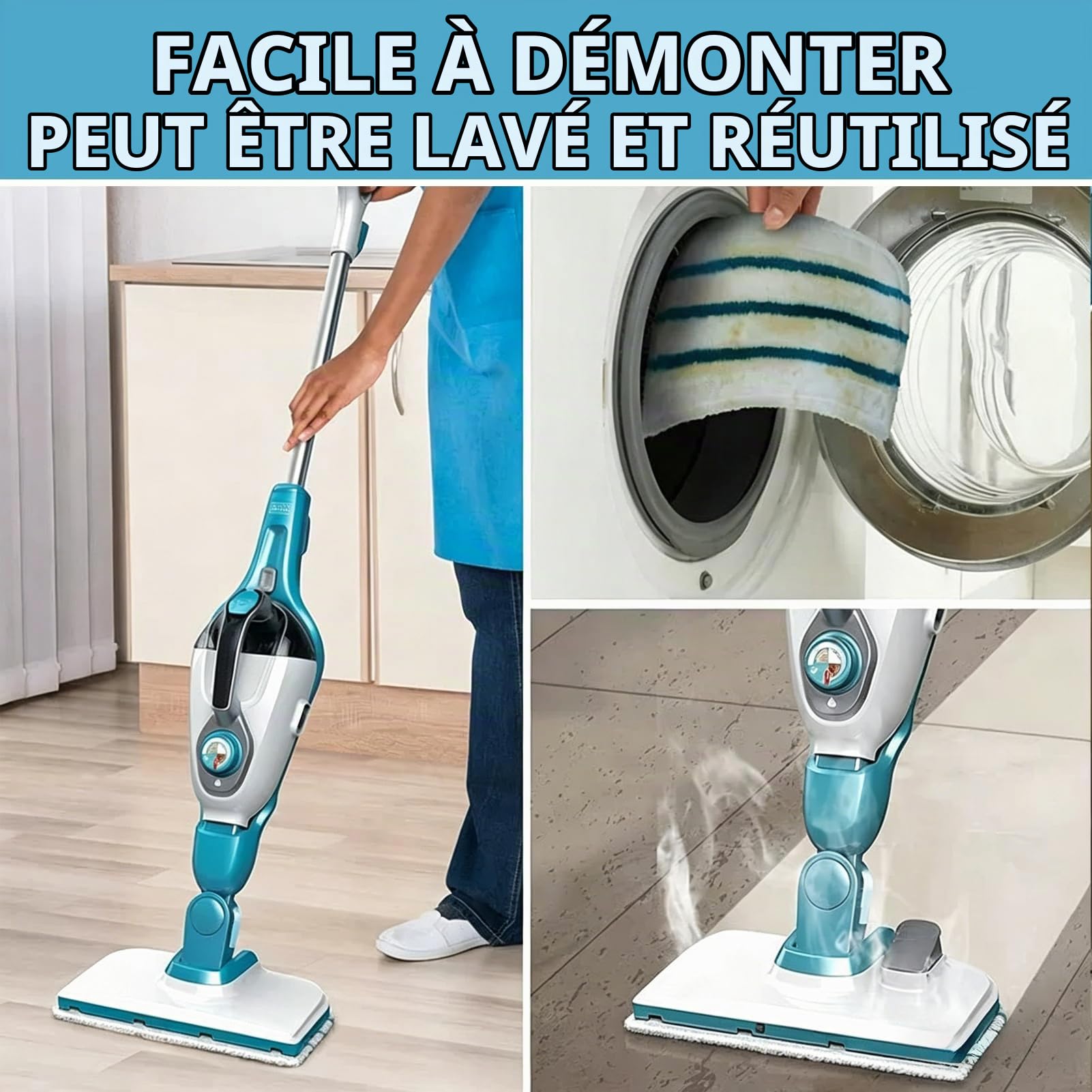 4 Pièces Balais Vapeur Lingettes Microfibre Hautes, Lingettes Compatibles avec Black et Decker Balais Vapeur, Alternative pour Nettoyeur Vapeur, Compatibles FSM1630, FSM1616, FSM1605