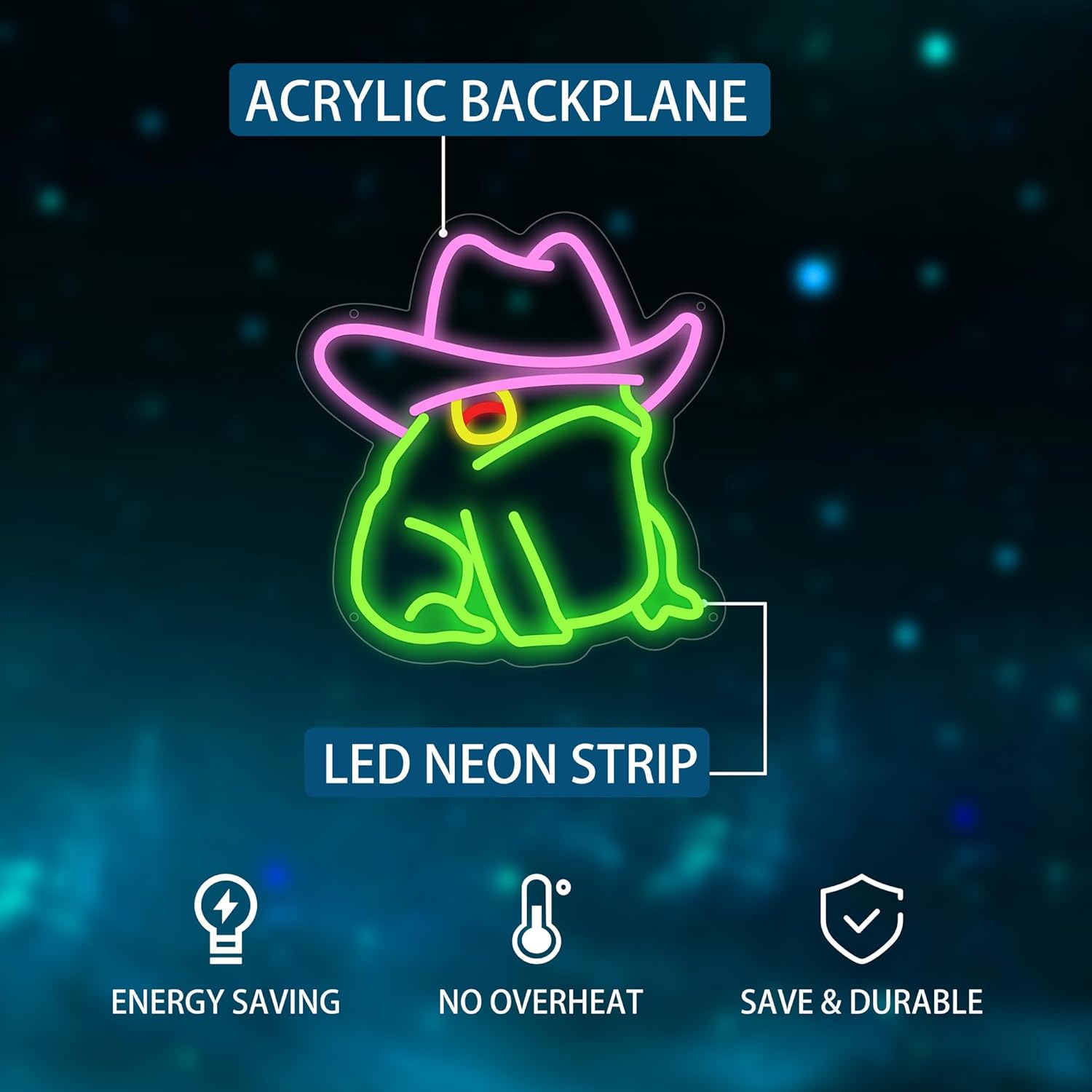 Cowboy Frog Neon Sign, Cowboy Toad Led Signs for Wall Decor, Dimmable Neon Light Sign for Bedroom, Game Room, Kids Room, Bar Decoration, USB Powered Light Up Signs for Party Decor - Image 2