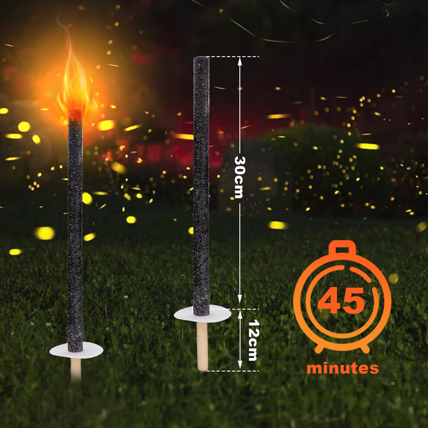 Izrielar antorchas de Cera para caminatas al aire libre, de cera natural, antorchas de jardín de alta calidad, tiempo de combustión 45 min, antorchas de cera con mango largo, 200 piezas
