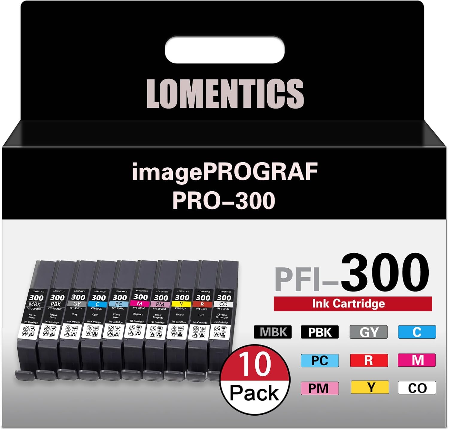 LOMENTICS PFI-300 PFI 300 Ink Cartridges High Yield (10-Pack,1MBK/1PBK/1C/1M/1Y/1PM/1PC/1R/1GY/1CO) - Lometic PFI300 Ink Replacement for Canon imagePROGRAF PRO-300 Printer