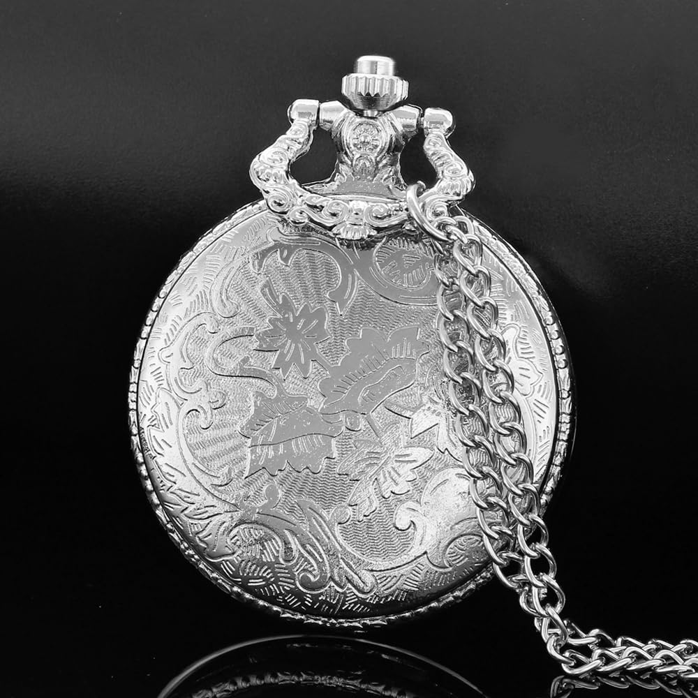 Van Gogh Montre de poche à quartz avec chiffres romains et lune étoilés et boîtier argenté pour homme et femme (avec sac cadeau)