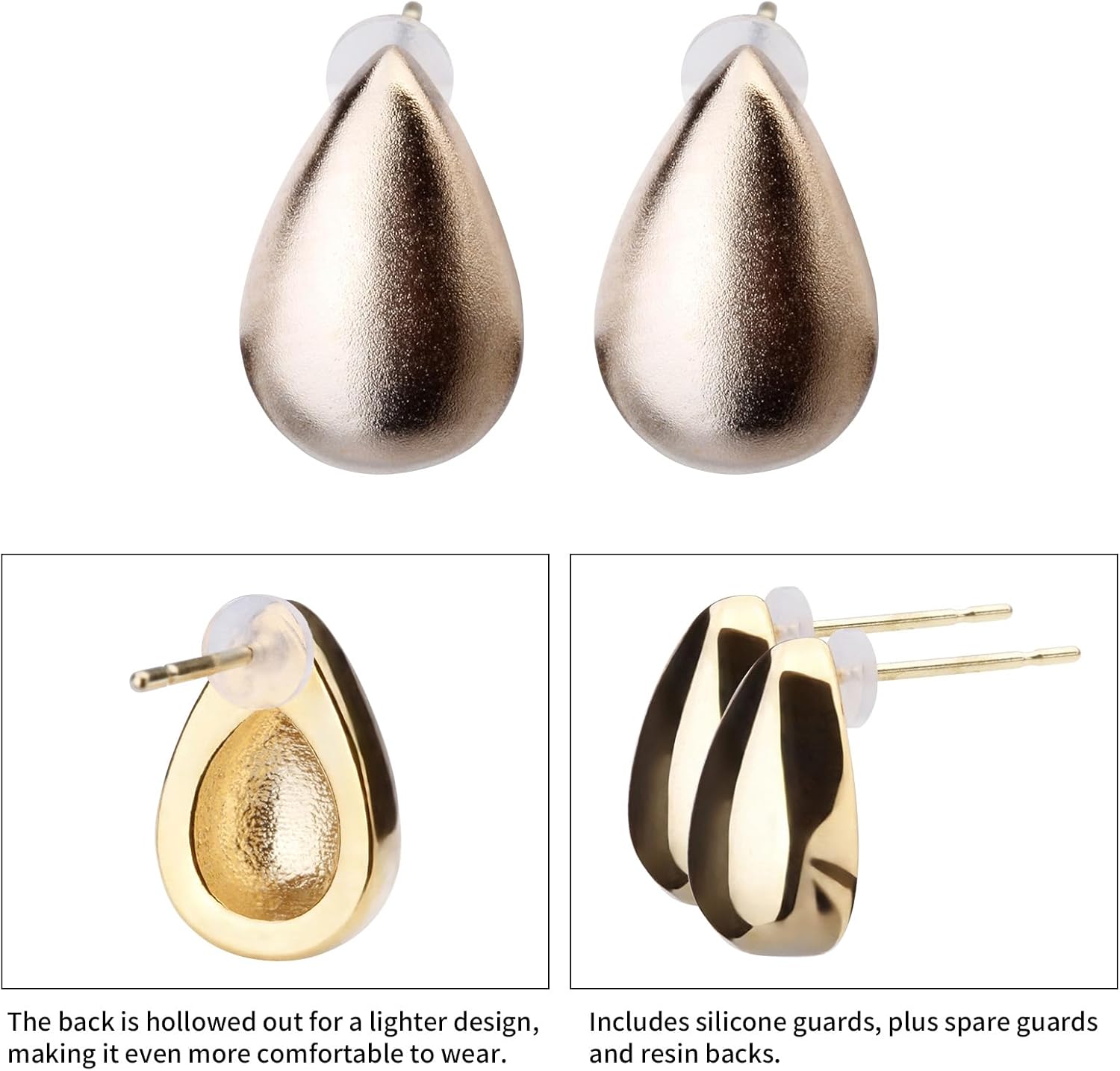 K18(18K) Post Artisan Drop Stud Earrings | Hypoallergenic & Nickel-Free | Made in Japan | Available in 6 finishes: Silver, 24KGold, Pink Gold, MatteSilver, Matte24KGold, and MattePinkGold jk-247