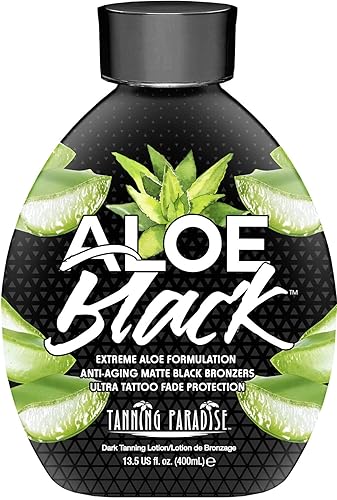 Tanning Paradise Loción bronceadora negra de aloe | Loción bronceadora negra mate antienvejecimiento, antinaranja, antiarrugas | Protección de