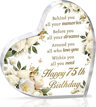 Acethrills 75th Birthday Gifts for Women, 75Th Birthday Decorations for Women - 3.9"L X 3.9"W X 0.51"Th Uv Printed Acrylic Paperweight, 75 Year Old Birthday Gifts