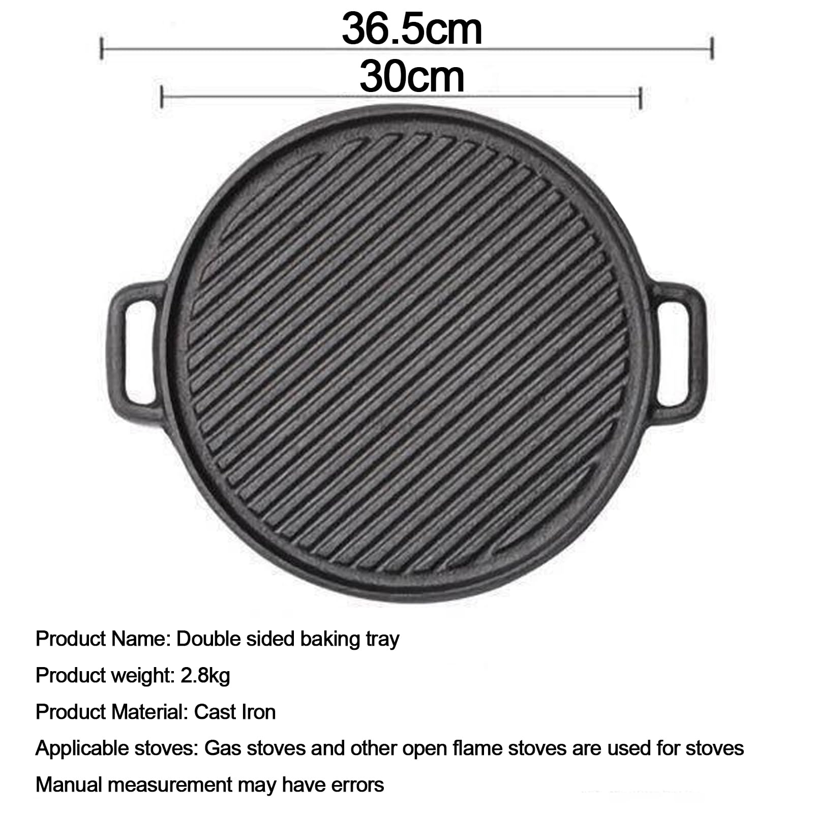 Patelnia grillowa żeliwna, 30 cm, dwustronna nieprzywierająca patelnia do tortilli, pieczenia, grillowania i biwakowania, nadaje się do piekarnika, idealna do gotowania wewnątrz i na zewnątrz