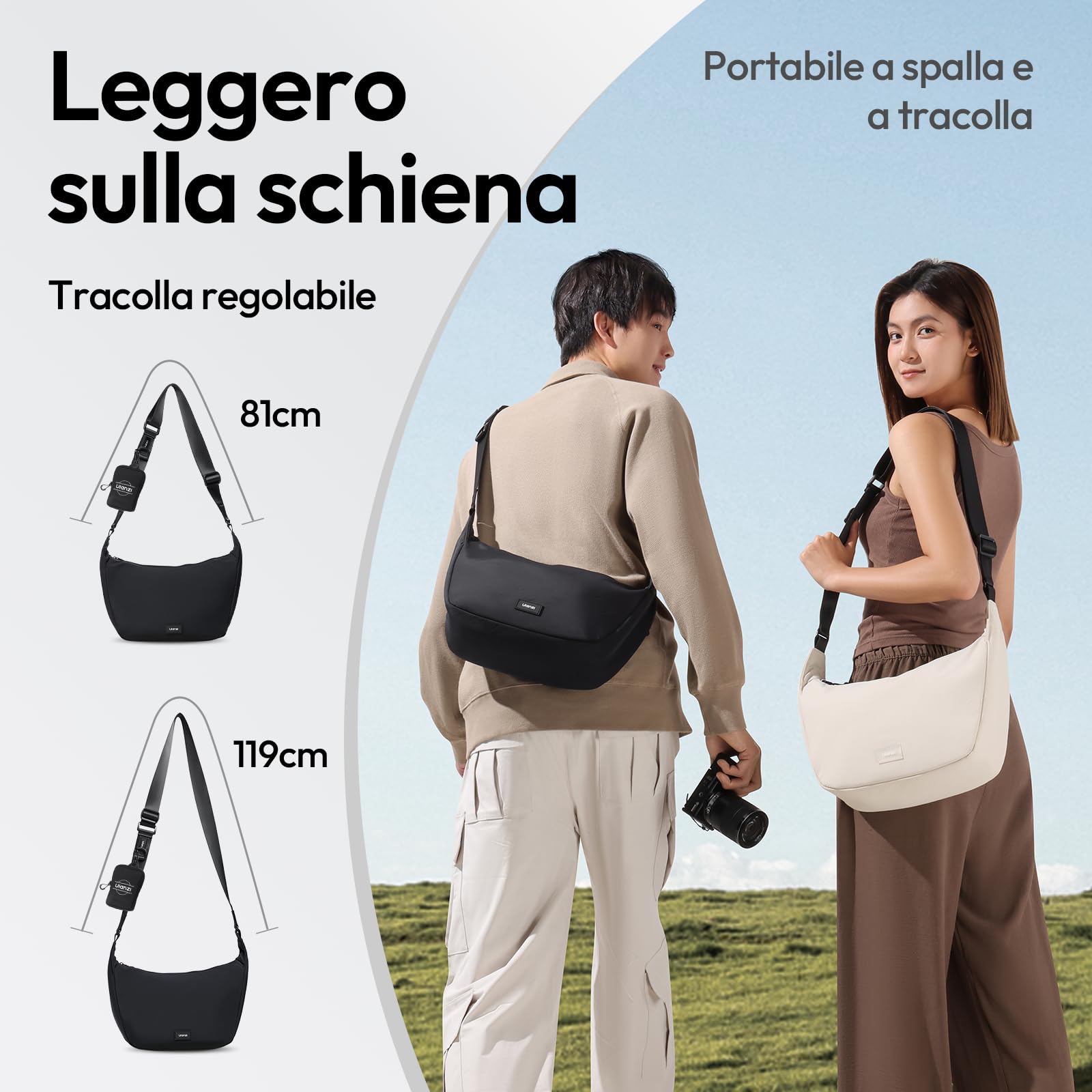 ULANZI Borsa a tracolla per fotocamera, elegante con divisori, custodia leggera per fotocamera DSLR, accessori per fotocamera, viaggi, fotografia all'aperto, Nero, Leggero e portatile