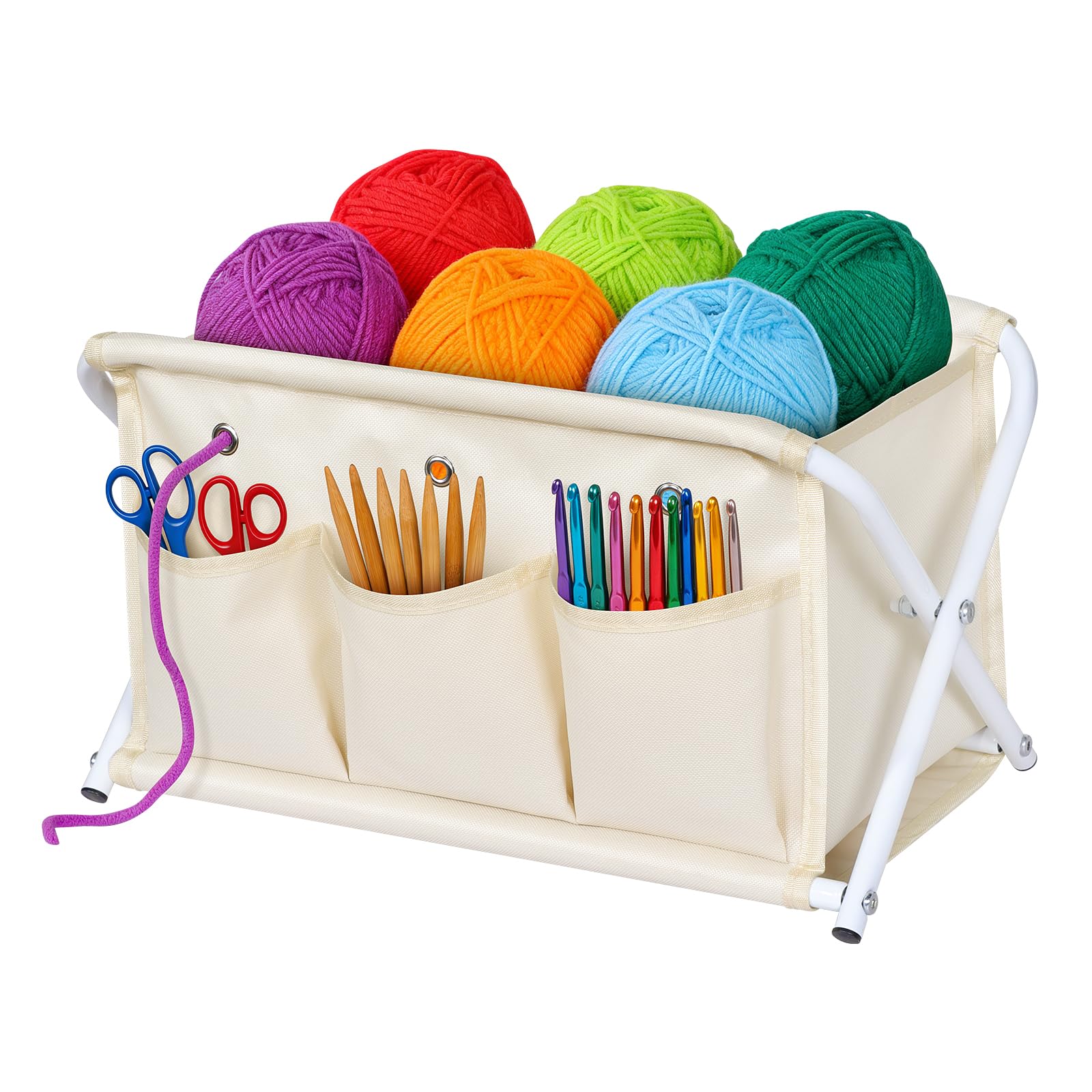 KEEGH Garn-Organizer mit großem Fassungsvermögen, Installationsfreier Garn-Caddy mit 3 Taschen, Häkeltasche, Organizer für Häkelnadeln, Stricknadeln, Zubehör