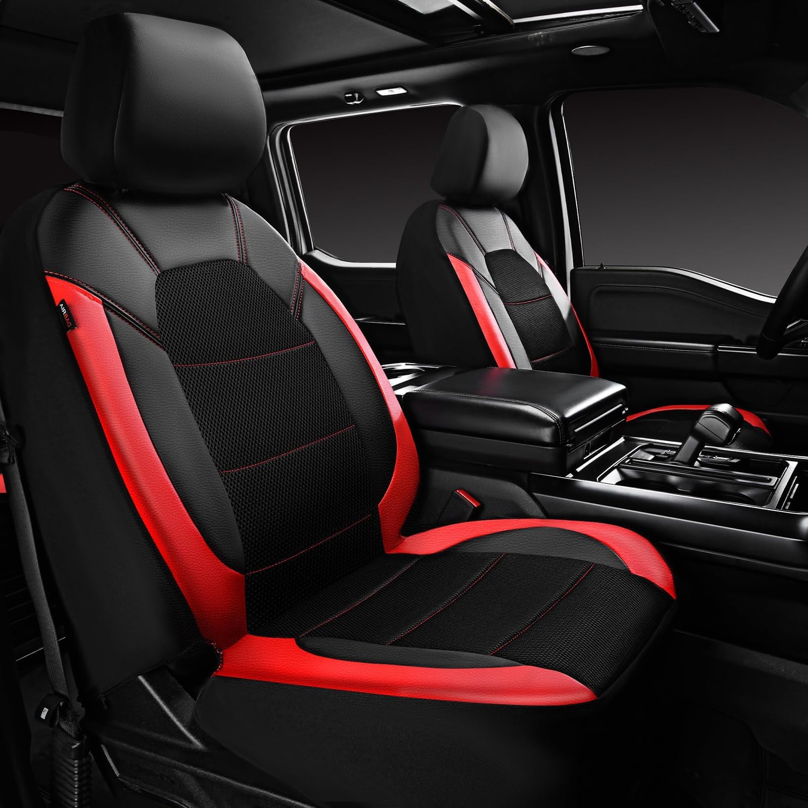 Ensemble de Housses de Siège Auto pour Ford Fusion 2010-2024, Imperméable Durable Protection Complète Avant et Arrière pour Voiture,D Black+Red