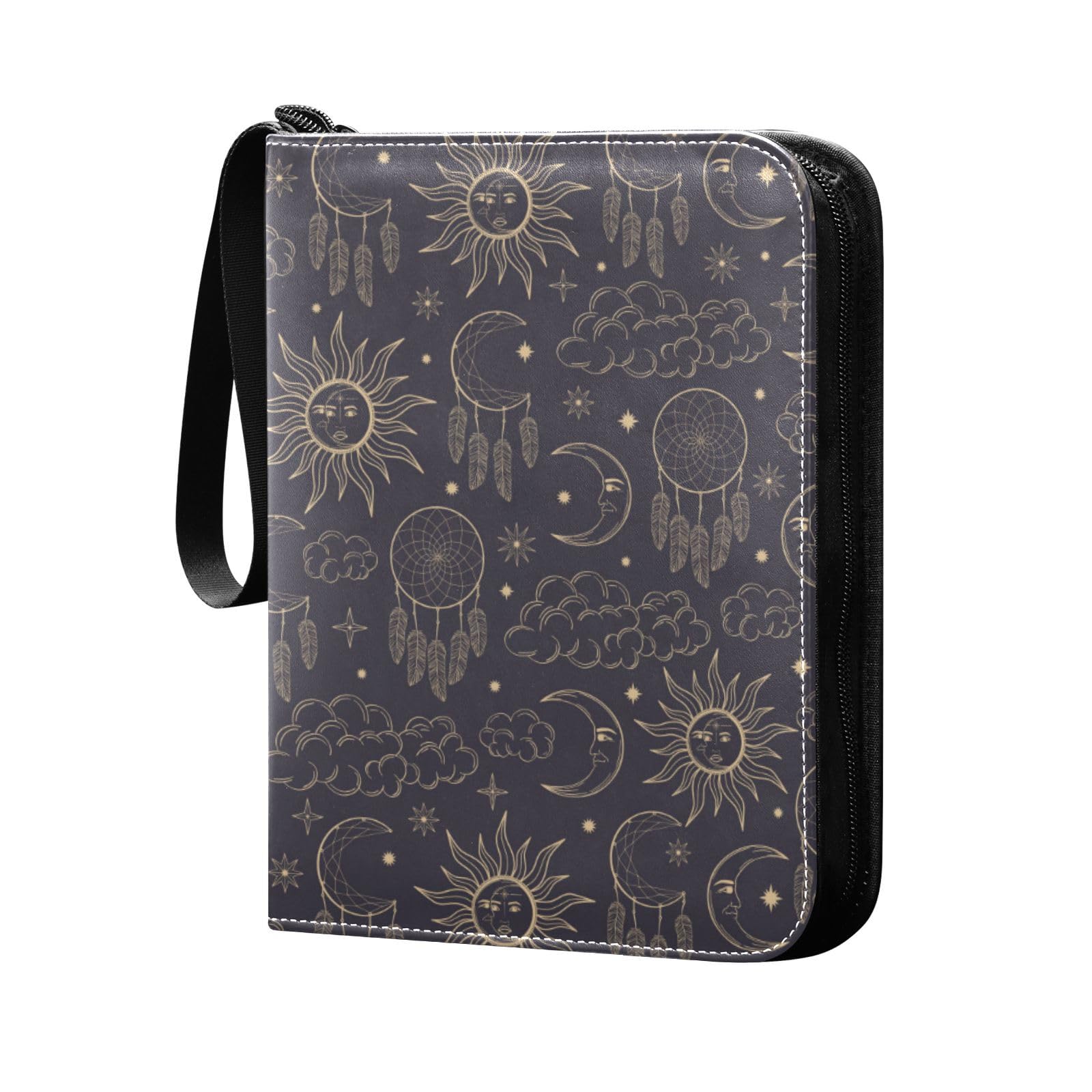 Sun Moon Dreamcatcher Cloud Trading Card Album 4 Pockets Card Folder 50 Pages 400 Cards PU Zipper Card Binder Storage Holder for Sports Game Card
