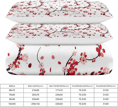 Miniatura 2 de Juego de funda de edredón japonesa, diseño botánico de cerezo simple, líneas orgánicas frescas, juego de ropa de cama decorativo de 3 piezas con 2