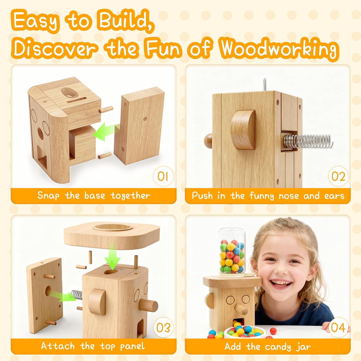 MUKESKY Wood Building Kits for Kids, DIY Woodworking Kit, Safe Creative Wooden Toys, Hand-Press Nose Candy Dispenser, Easy to Assemble, STEM Wooden Crafts for Boys & Girls