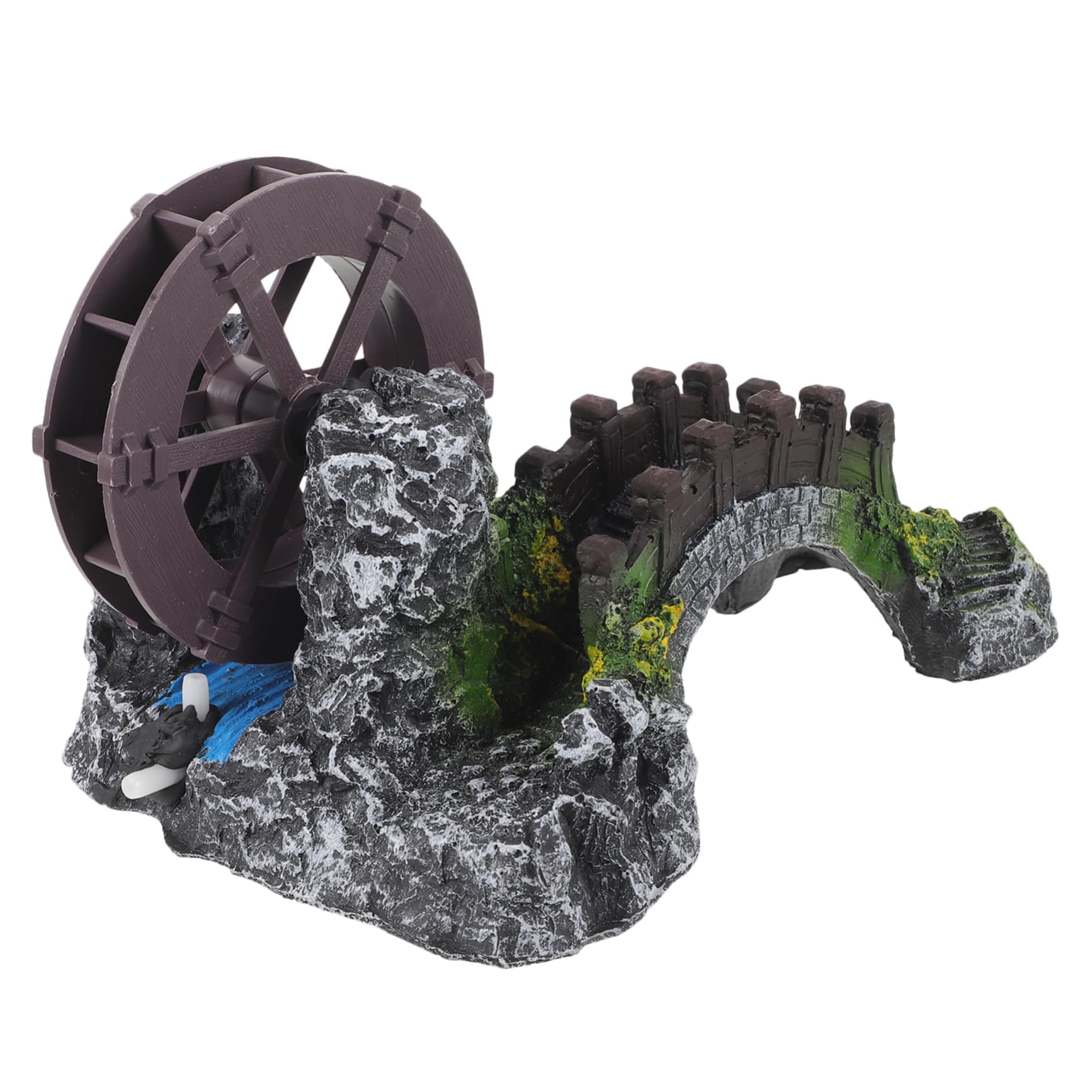 Abaodam Aquarium Brückenornament aus Kunstharz und Kunststoff Wasserrad Design für Aquarium Dekoration Pflegeleicht und Formstabil