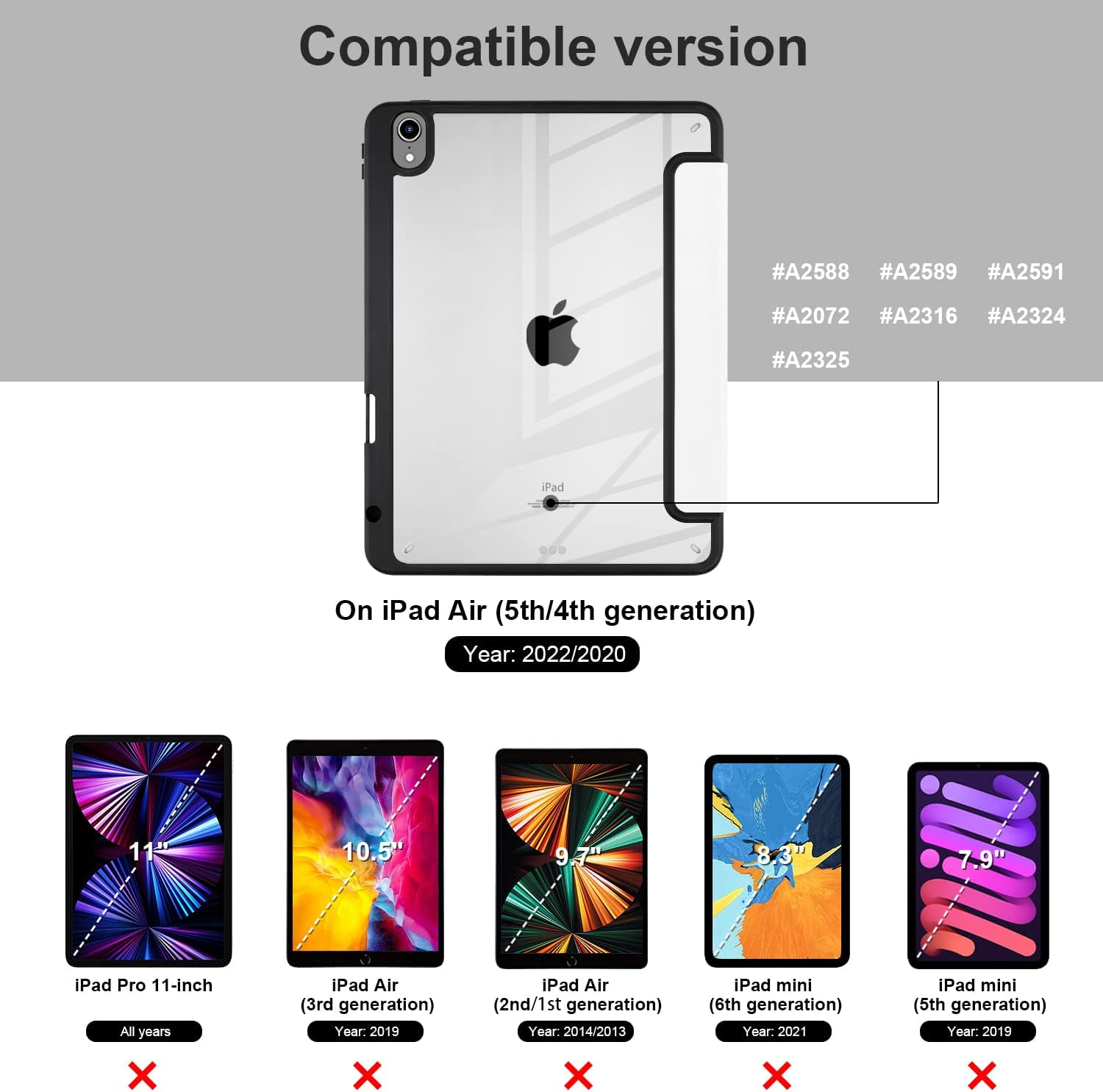 Batianda Customizable Case for 11-inch iPad Air 2025 M3 2024 M2 Chip/iPad Air 5th/4th 10.9 inch [Built-in Pencil Holder] Shockproof Cover with Clear Transparent Back Shell TPU Bumper Auto Sleep/Wake