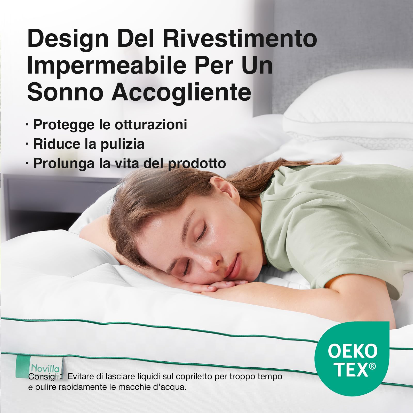 Novilla Topper Materasso 120x190 - Correttore Comfort Premium con Imbottitura Ultra-Soffice, Topper Nuvola Traspirante con Fascia Elastica a 360°, Effetto Piuma, Bianco Luxury