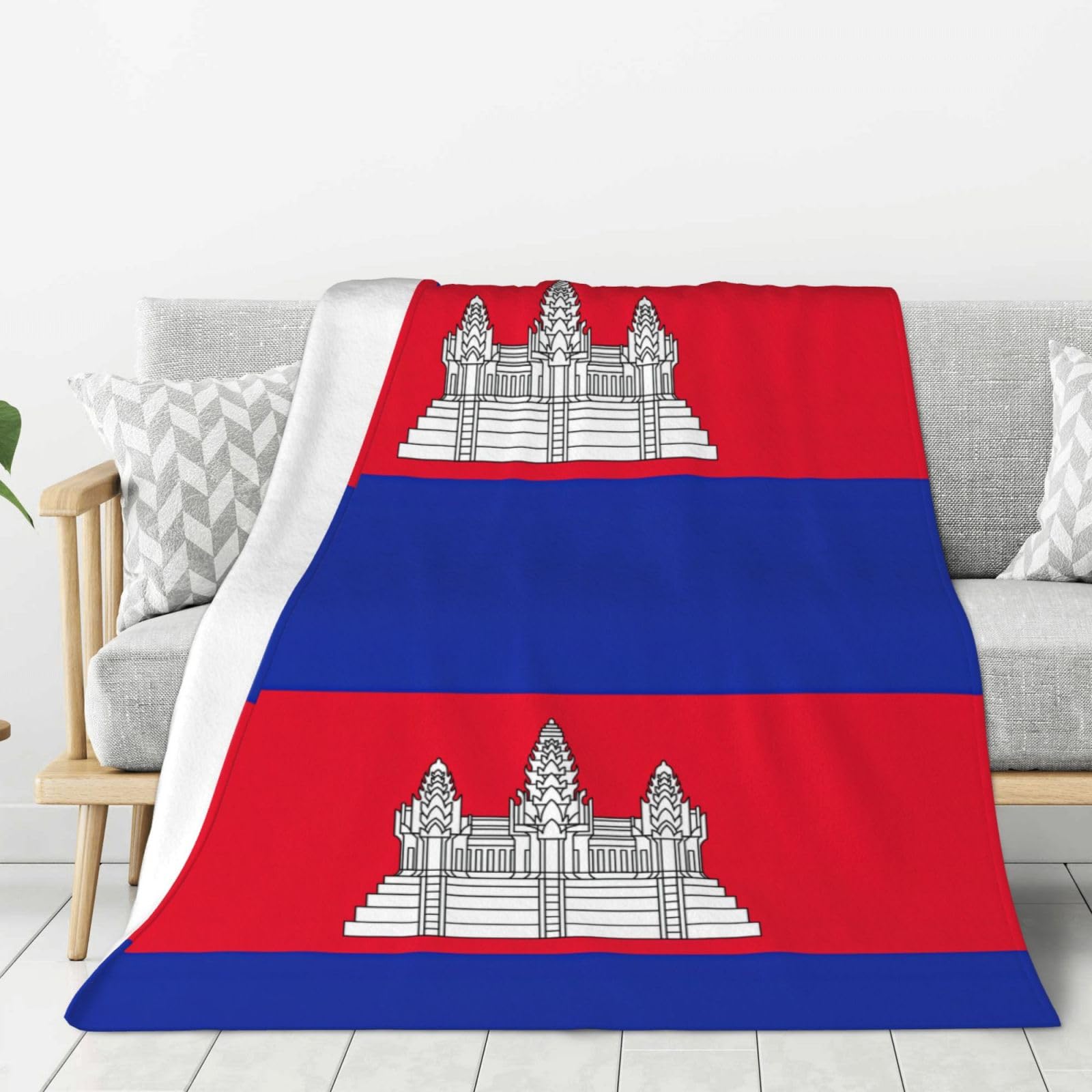 Plaid Cambodge chaud en flanelle super douce idéal pour soirées canapé et camping